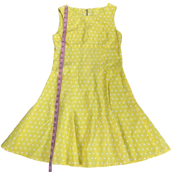 3/$44 Yellow dress size small white polka dots, zip up back with clasp closure - Picture 8 of 8